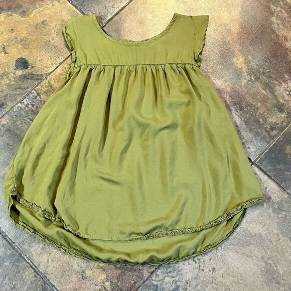 Ann Taylor LOFT Army Green Babydoll Pleated Blouse Medium - Picture 3 of 11